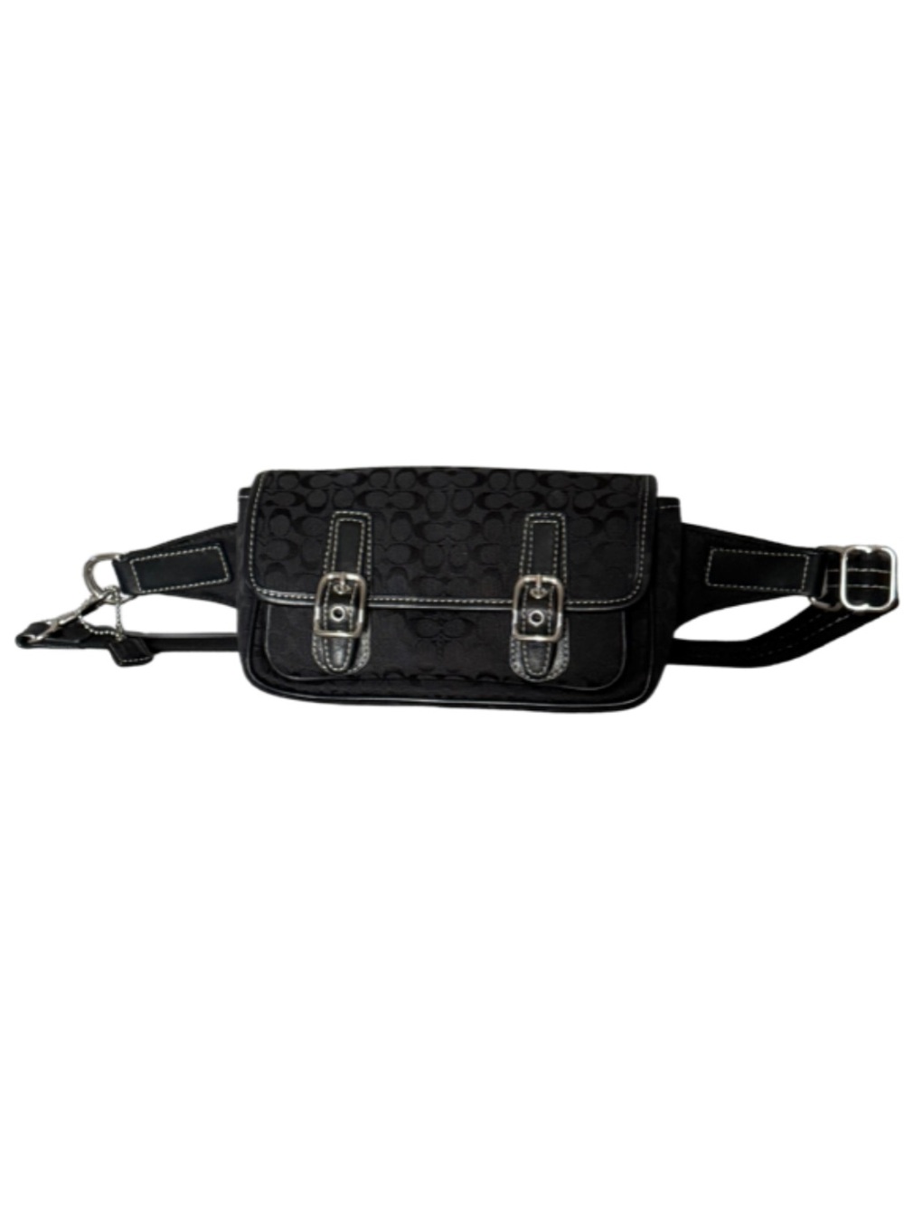 Coach Vintage Bon Voyage Signature Belt Bag / Fanny Pack Black Canvas & Leather